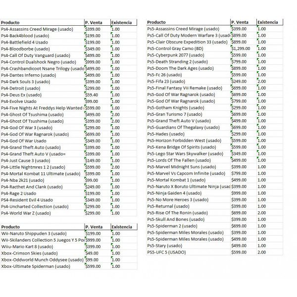 .catalogo de juegos seminuevos plaza de la tecnologia