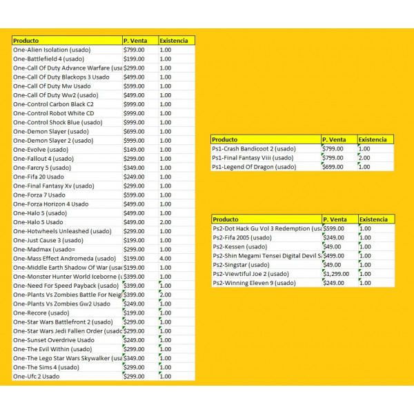 .catalogo de juegos seminuevos plaza de la tecnologia